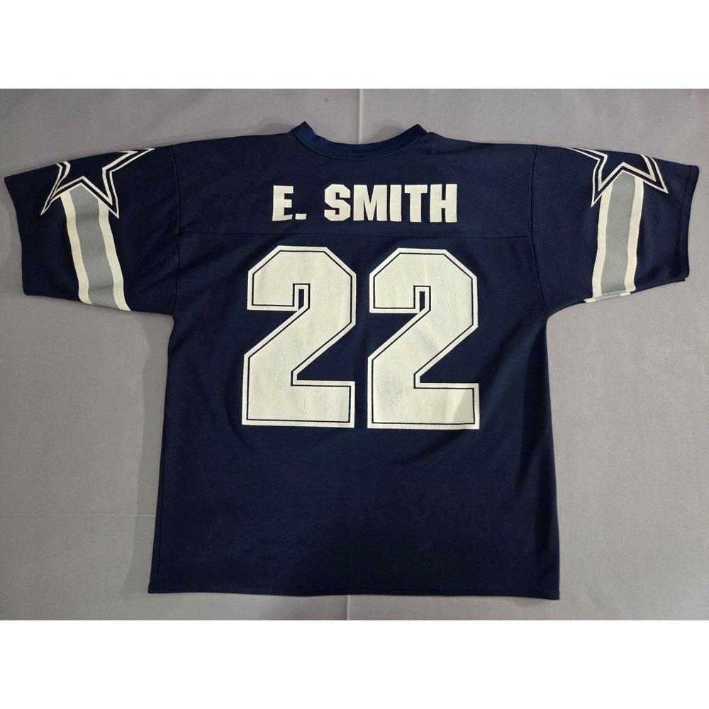 Vintage Logo 7 Jersey Mens Large Blue White Dallas Cowboys NFL E. Smith #22 90s